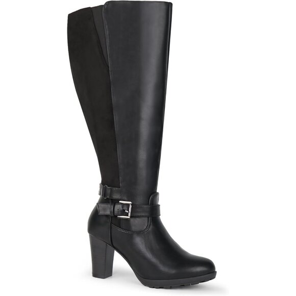 Women Black Plus Size Extra Wide Calf High Heel Dress Boot With Ankle Buckle - Picture 5 of 5